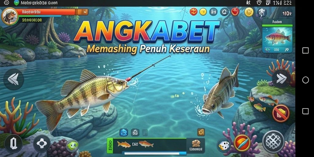 Screenshot gameplay ANGKABET menunjukkan momen seru memancing ikan.