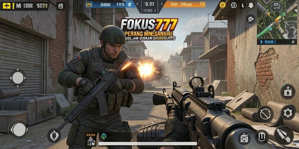 Screenshot gameplay FOKUS777 menampilkan aksi tembak-menembak yang seru.