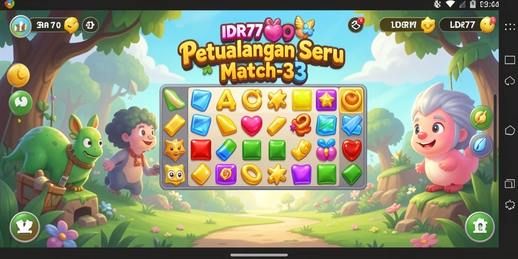 Tampilan gameplay IDR77 dengan objek-objek berwarna cerah.