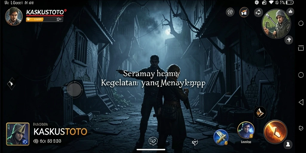 Gameplay KASKUSTOTO yang menampilkan suasana kegelapan dan ketegangan.