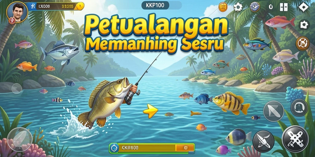 Tangkapan screenshot gameplay KPK100 yang menunjukkan keseruan memancing.