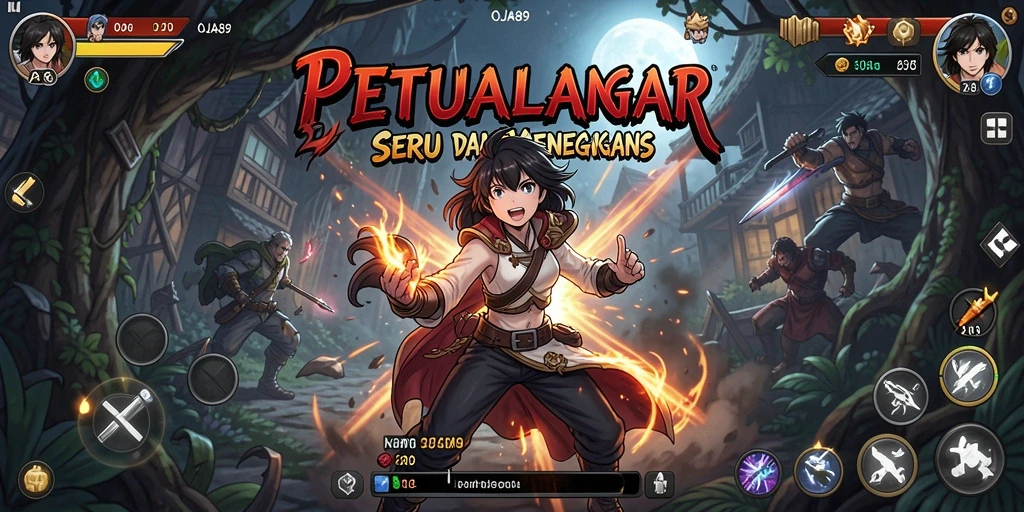 Screenshot gameplay OJA89 menampilkan pertarungan karakter anime yang seru.