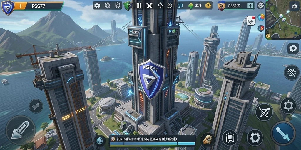 Tampilan gameplay PSG77 dengan menara pertahanan yang menarik.