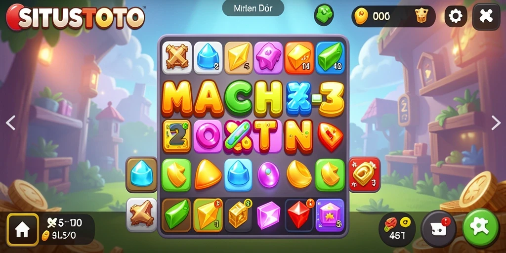 Tampilan menarik dari gameplay Match-3 penuh warna.