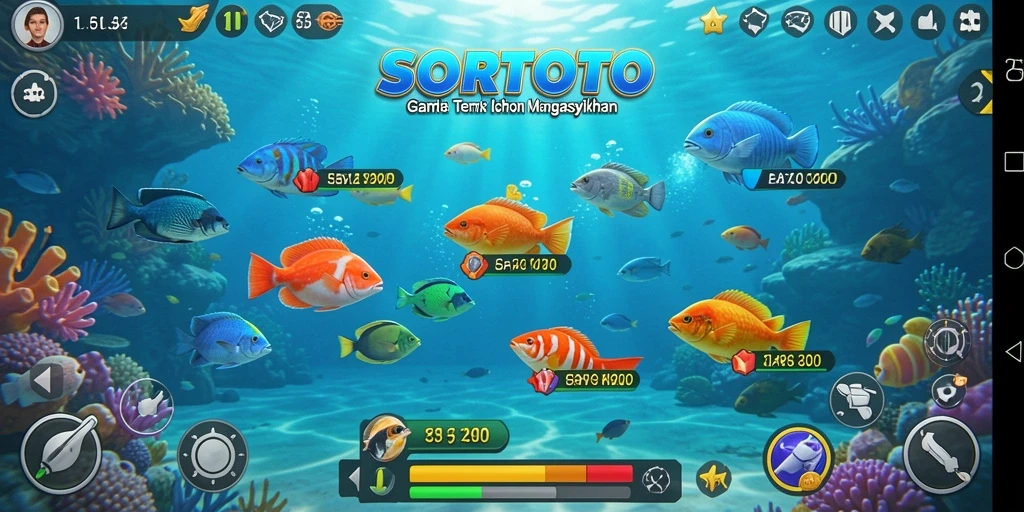 Tampilan menarik dan seru dari gameplay SORTOTO saat menangkap ikan.