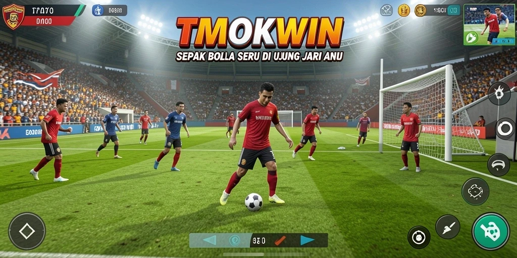 Screenshot TMOKWIN menunjukkan aksi seru di lapangan sepak bola.